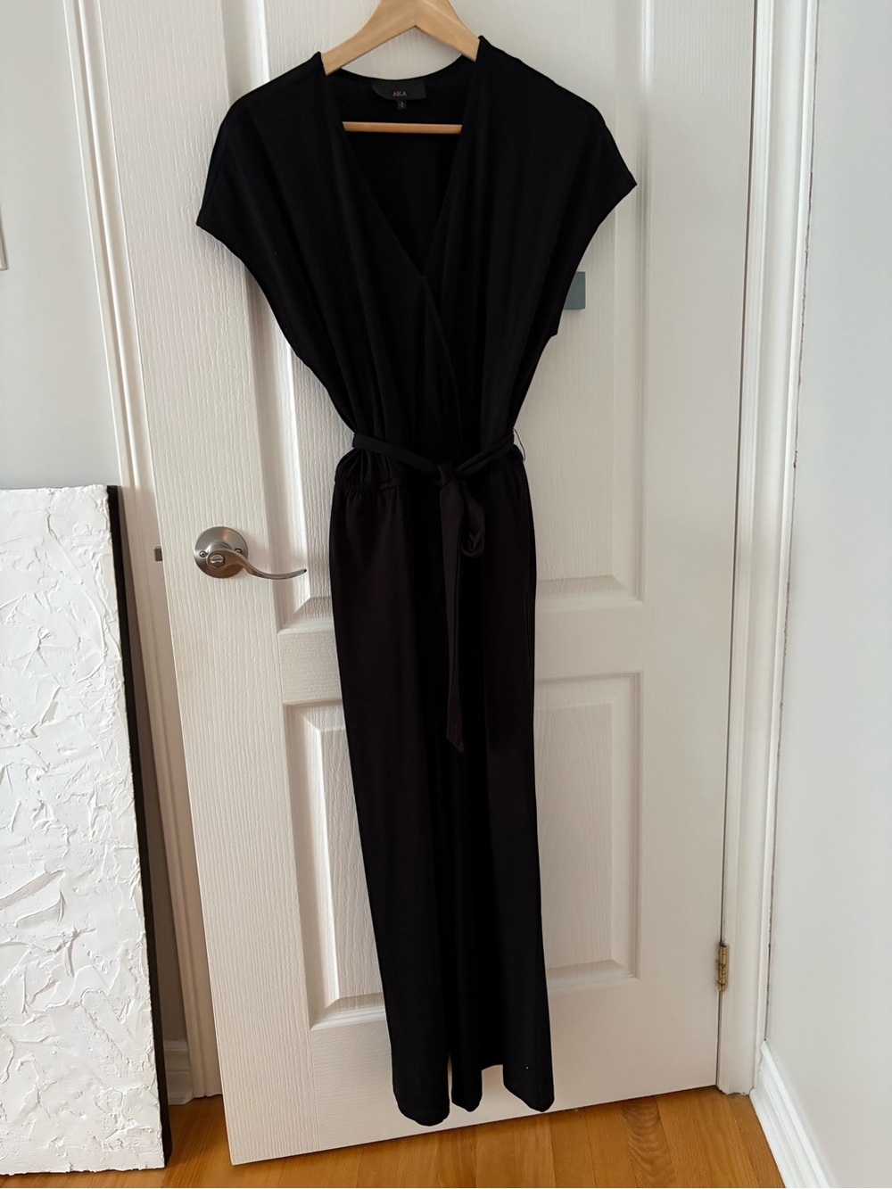Aka Black V-Neck Wrap Jumpsuit with Tie Waist